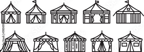 Black and white illustration of various traditional houses and buildings Vector