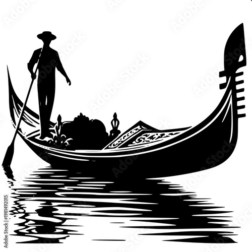 Black and White Italy Canal Transport Silhouette