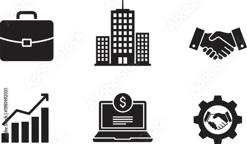 Black and white of money, house, car, shopping bag, briefcase, and trophy dollar sign cash home