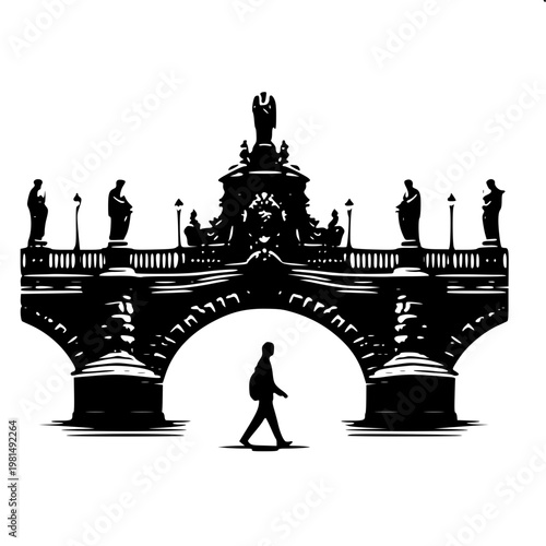 Prague Charles Bridge Silhouette Vector