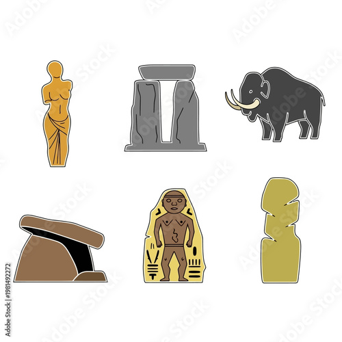 Ancient Artifacts and Prehistoric Symbols: Mammoth, Venus, Stonehenge, Dolmen, Totem