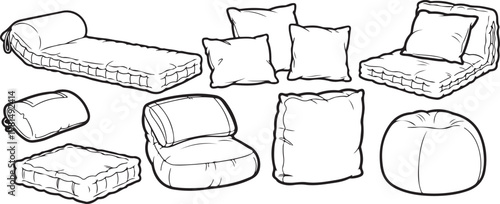 A collection of vintage suitcases and trunks arranged in a still life drawing Vector