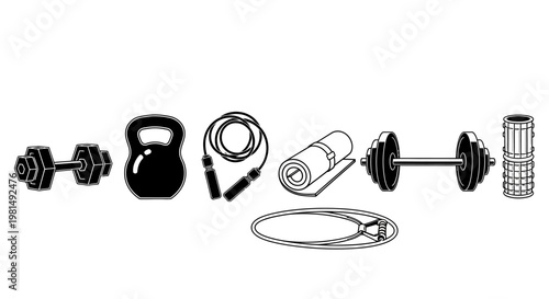 Fitness Equipment Set: Dumbbells, Kettlebell, Jump Rope, Yoga Mat, Foam Roller