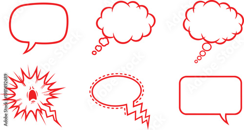 Red doodle of brain, lightning bolt, dna, atom, heart, and test tube on white background
