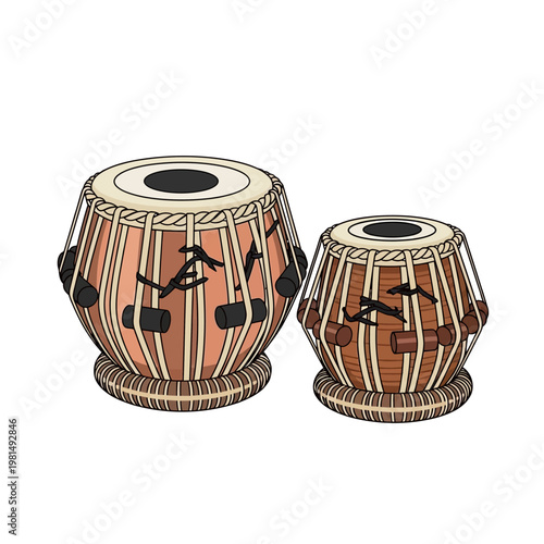 Tabla drums pair illustration Indian musical instruments