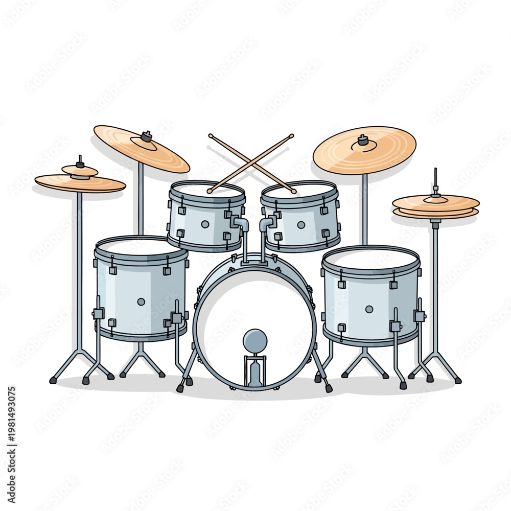 Obraz premium Drum set with cymbals and drumsticks on white background