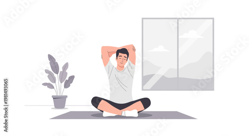 Man Meditating Indoors, Yoga Pose, Mindfulness, Healthy Lifestyle, Relaxation