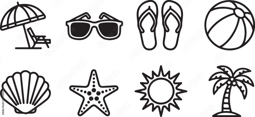 Fototapeta premium Collection of eight distinct black and white icons representing different concepts Vector