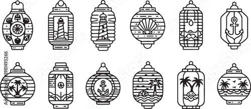 Collection of twelve intricate coat of arms and heraldic shields in black and white Vector