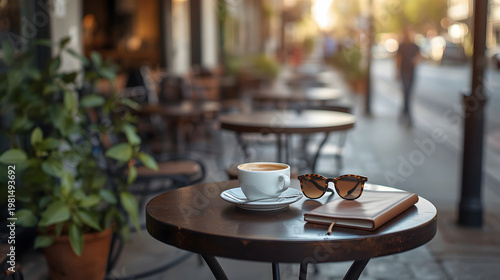 Outdoor Cafe Table with Coffee and Book