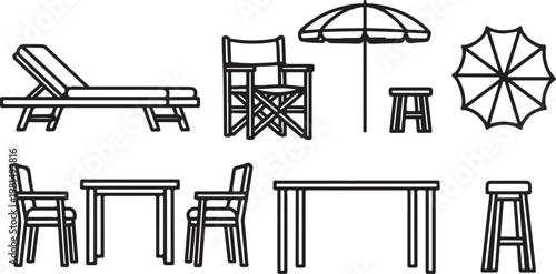 A collection of classic and ornate wooden chairs and stools in black and white Vector