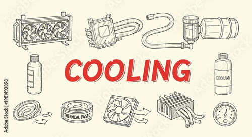 Handdrawn Sketch of Cooling system components and technology.