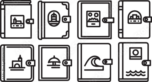 Simple line drawings of common household objects and appliances Vector