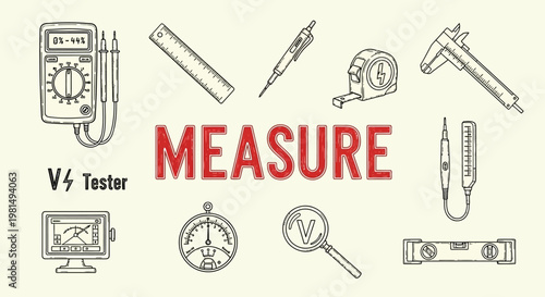 Measurement tools and equipment icons.