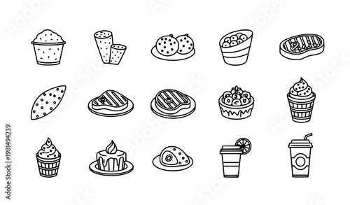 Brazilian cuisine outline icons set street food and traditional meals vector eps10