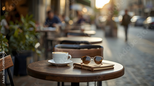 Outdoor Cafe Table with Coffee and Book