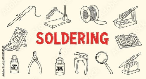Soldering tools and equipment illustration set.