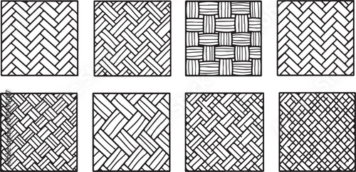Fotografie Patterns of alternating diagonal stripes in black and white geometric designs Ve