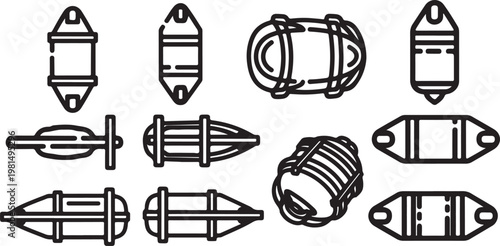 Black and white icons representing various household appliances and tools Vector