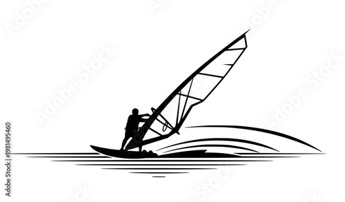 Silueta windsurf vector ilustración deporte extremo acuático