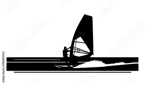 Windsurfista silueta vector planeación agua mar