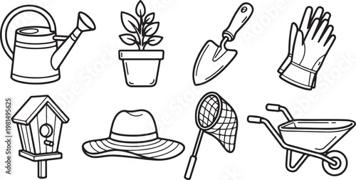 Hand-drawn illustrations of various kitchen and dining utensils and containers Vector