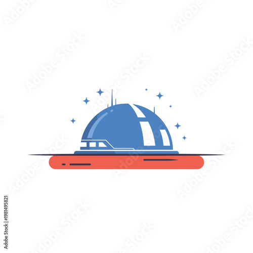 Blue Space Station Dome Illustration.