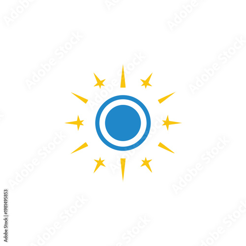 Blue Sun Icon With Yellow Rays.