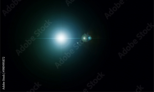 Blue lens flare on black for sci fi poster and cinematic overlay