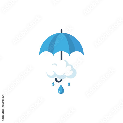 Blue umbrella with raindrops and cloud.
