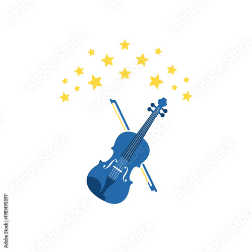 Blue Violin with Yellow Stars Above.