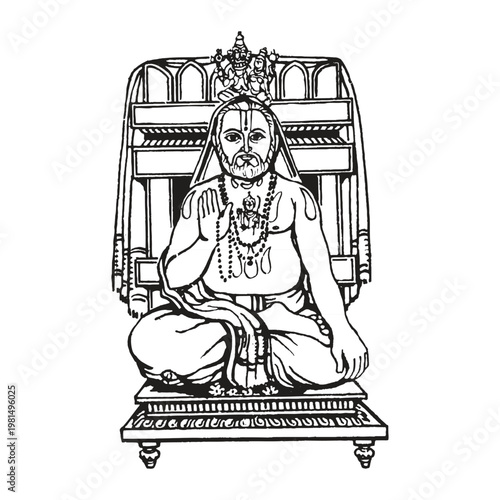 tradtional drawing of lord ragavendra swamy 