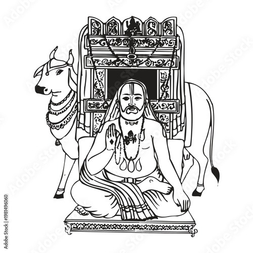 tradtional drawing of lord ragavendra swamy 
