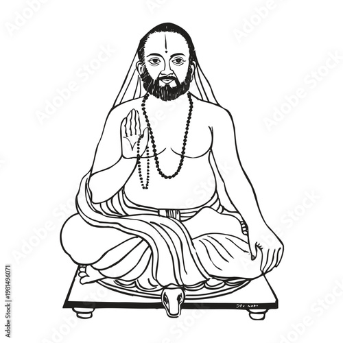 tradtional drawing of lord ragavendra swamy 
