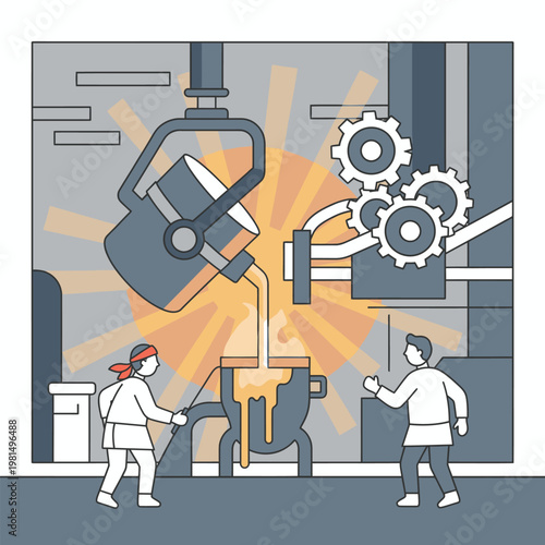 Industrial Foundry Process Molten Metal Pouring.
