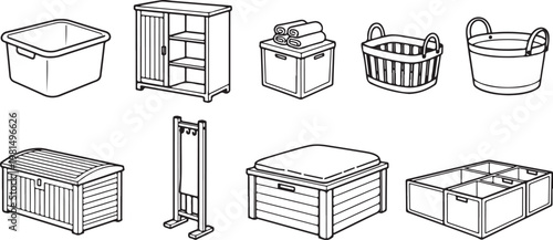 Various types of storage cabinets and shelving units for organization Vector