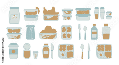 Vintage vector icon set of food products and kitchen paper bag labels for retro home business design decoration