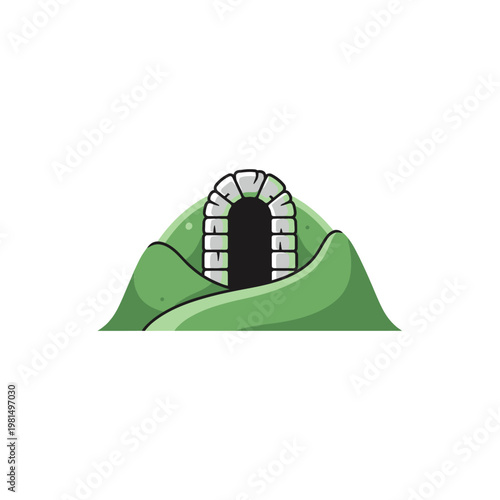 Cave entrance with stone archway inside.