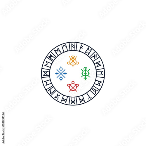 Colorful runes on white background.