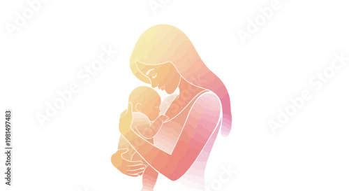 Loving Mother Holding Newborn Baby Silhouette with Gradient Colors