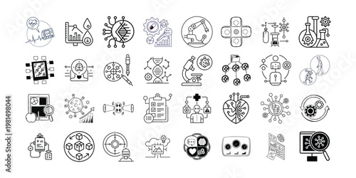 Collection of diverse scientific, technical, and medical icons representing various fields of study