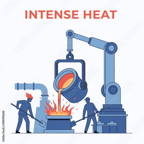 Industrial Metal Casting Process with Robotic Arm.