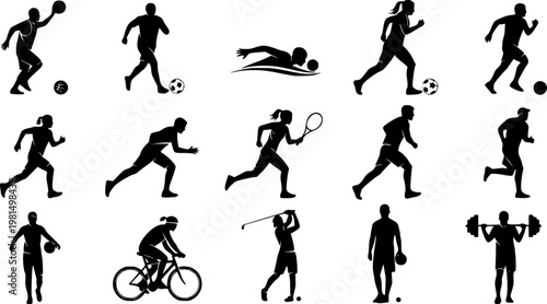 Collection of Silhouettes Representing Various Sports and Athletic Activities.
