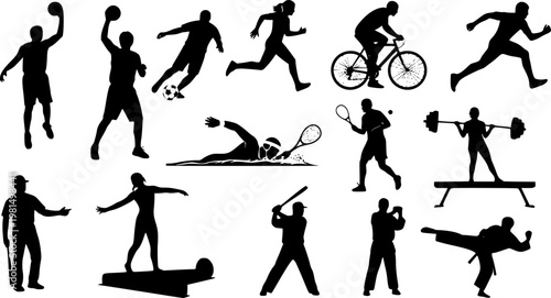 Collection of Silhouettes Representing Various Sports and Athletic Activities.
