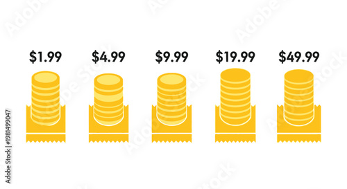 Price Tiers Stacked Coins for Online Services, Subscriptions, or Digital Products