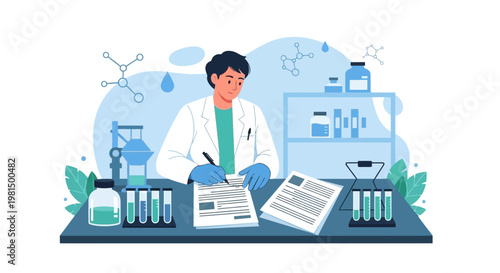 Scientist working in laboratory, conducting research, analyzing data, science, chemistry, medicine