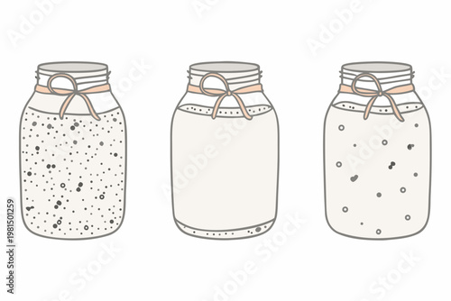 Three illustrated mason jars each containing different speckled liquids