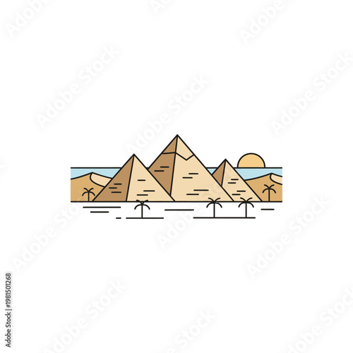Egyptian Pyramids Desert Landscape Illustration.