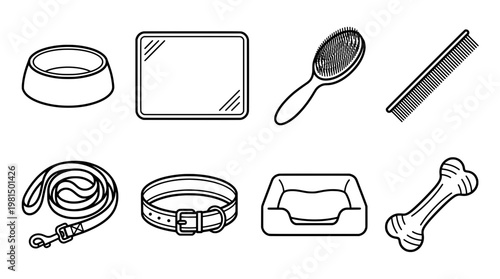 Collection of kitchen utensils and tools in a simple black and white design