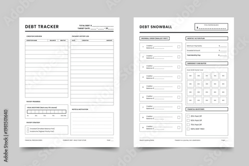Debt Tracker and Debt Snowball Bundle, Minimalist Financial Planning Sheets, Monthly Credit Payment Ledger, Personal Finance Management Logbook